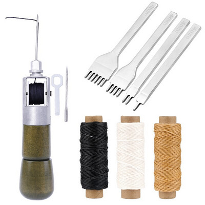MIUSIE nahk käsitsi õmblemine Speedy Stitcher tööriistakomplekt vahatatud niit puidust käepidemega Awl nahast punch tööriist roostevabast terasest käärid