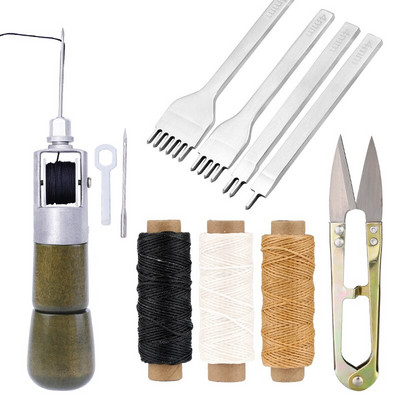 MIUSIE nahk käsitsi õmblemine Speedy Stitcher tööriistakomplekt vahatatud niit puidust käepidemega Awl nahast punch tööriist roostevabast terasest käärid