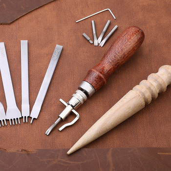 LMDZ 11PCS инструменти за шиене на кожа Направи си сам дърворезба Работен шев Комплект за занаяти Кожени аксесоари за начинаещи Инструменти за занаяти от кожа