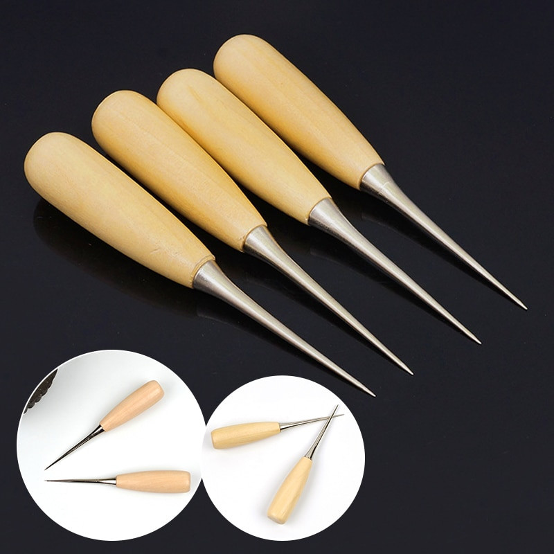 Τρυπάνι με βελόνα με ίσιο κώνο με λυγισμένο κώνο Επισκευαστικά παπούτσια Στρογγυλή τρύπα Χειροποίητο Δερμάτινο Εργαλείο Ξύλινη Λαβή Ατσάλινο Σουβάκι Εργαλεία πλεξίματος DIY