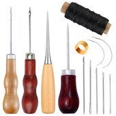 RORGETO odos siuvimo rinkinys su vaškuotu siūlu siuvimo yla antpirštis, odos adatos „pasidaryk pats“ odiniai amatų įrankiai, skirti batsiuviui taisyti