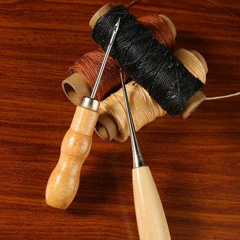 RORGETO Δερμάτινο σετ ραπτικής με κερωμένη κλωστή Ράψιμο Awl Thimble Leather Needles DIY Δερμάτινα χειροτεχνικά εργαλεία για επισκευή υποδηματοποιού