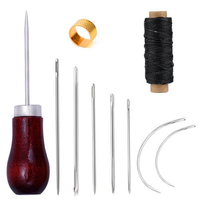 RORGETO odos siuvimo rinkinys su vaškuotu siūlu siuvimo yla antpirštis, odos adatos „pasidaryk pats“ odiniai amatų įrankiai, skirti batsiuviui taisyti