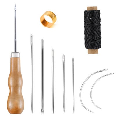 RORGETO odos siuvimo rinkinys su vaškuotu siūlu siuvimo yla antpirštis, odos adatos „pasidaryk pats“ odiniai amatų įrankiai, skirti batsiuviui taisyti