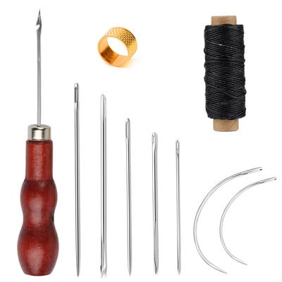 RORGETO odos siuvimo rinkinys su vaškuotu siūlu siuvimo yla antpirštis, odos adatos „pasidaryk pats“ odiniai amatų įrankiai, skirti batsiuviui taisyti