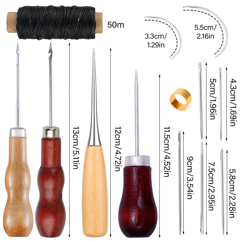 RORGETO odos siuvimo rinkinys su vaškuotu siūlu siuvimo yla antpirštis, odos adatos „pasidaryk pats“ odiniai amatų įrankiai, skirti batsiuviui taisyti