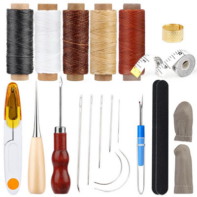 LMDZ Δερμάτινο σετ εργαλείων χειροτεχνίας με ράψιμο στο χέρι, ράψιμο με ράψιμο, σκουπίδια, γυαλιστερό, δερμάτινο άκρο, γυαλιστικό Groovers, δερμάτινη κλωστή