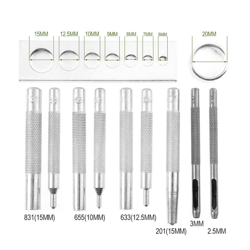 Metallist nahast käsitöö neetide kinnitusnuppude paigaldustööriistade komplekt, 11 tk / komplekt DIY nahast käsitöö jaoks mõeldud käsitsi punch tööriistakomplekt