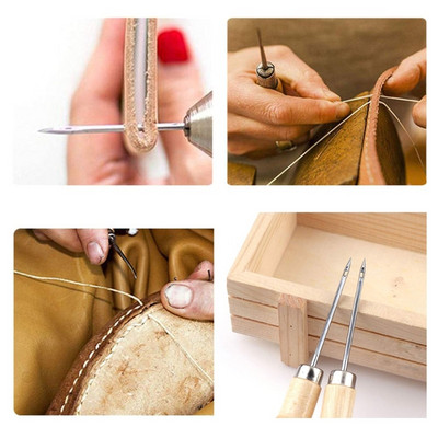 Wooden Handle Shoes Repairing Awl Leather Shoe Sewing Cobbler Tool DIY Craft