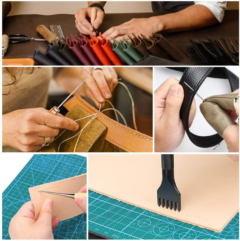 18 tk. DIY nahast käsitöötööriistade komplekt, nahk käsitsi õmbluskomplekt, õmblemine, nikerdussoon, nahk auguraua tööriistade lõikeriistade komplekt