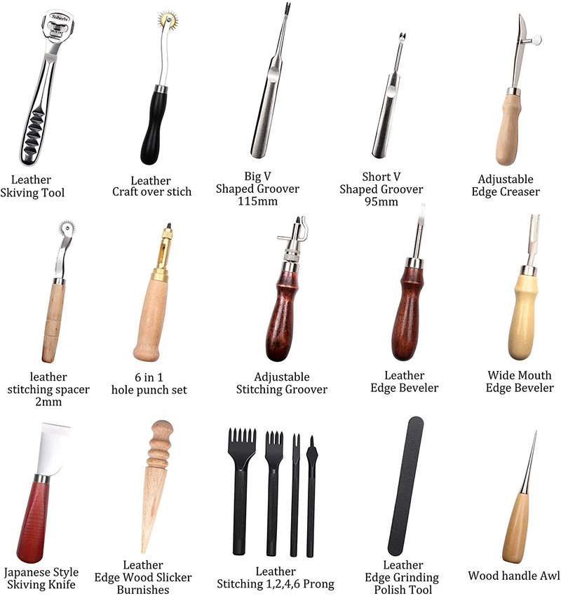 18 tk. DIY nahast käsitöötööriistade komplekt, nahk käsitsi õmbluskomplekt, õmblemine, nikerdussoon, nahk auguraua tööriistade lõikeriistade komplekt