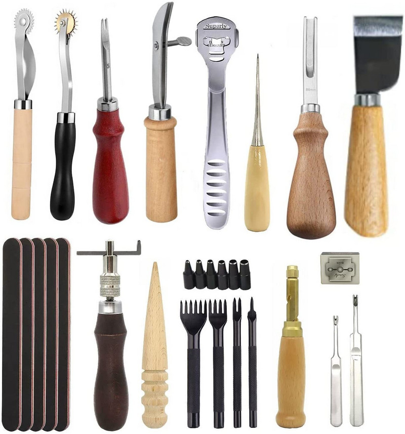 18 tk. DIY nahast käsitöötööriistade komplekt, nahk käsitsi õmbluskomplekt, õmblemine, nikerdussoon, nahk auguraua tööriistade lõikeriistade komplekt