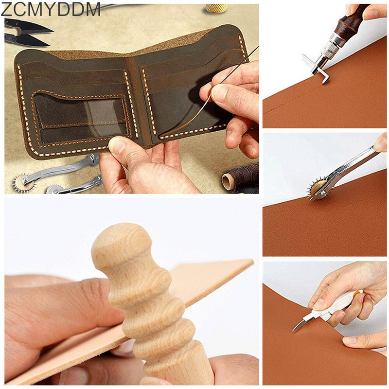 Επαγγελματικά δερμάτινα εργαλεία χειροτεχνίας με κερωμένο νήμα Groover Awl Kit Thimble Kit Ράψιμο Ράψιμο Ραπτικής Παντς Προμήθειες Ραφής Χεριών