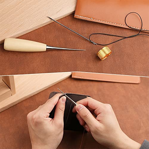 35 τμχ Δερμάτινα Εργαλεία Ραπτικής DIY Δερμάτινα Εργαλεία χειροτεχνίας Σετ εργαλείων ραφής χεριών με Σετ δακτυλήθρα με κερωμένο νήμα Groover Awl