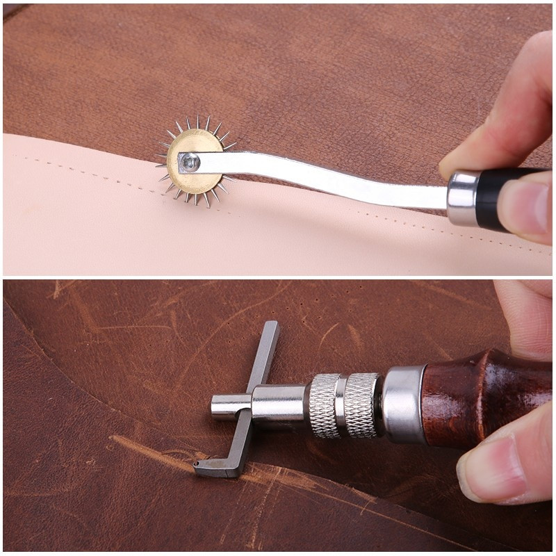 25 buc unelte de lucru pentru piele pentru începători Kit de artizanat din piele cu fir cerat de 30 m cusut Awl Groover Hole perforat instrument de sculptat