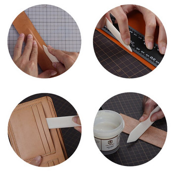 MIUSIE 2 бр. Пластмасов костен оригами нож с дървена шлифовъчна пръчка Кожени занаятчийски инструменти Комплект аксесоари за кожа Направи си сам