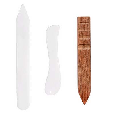 MIUSIE 2 τμχ Πλαστικό κοκάλινο μαχαίρι Origami με ξύλινο ραβδί λείανσης δερμάτινα εργαλεία χειροτεχνίας Αξεσουάρ Σετ για δερμάτινα DIY