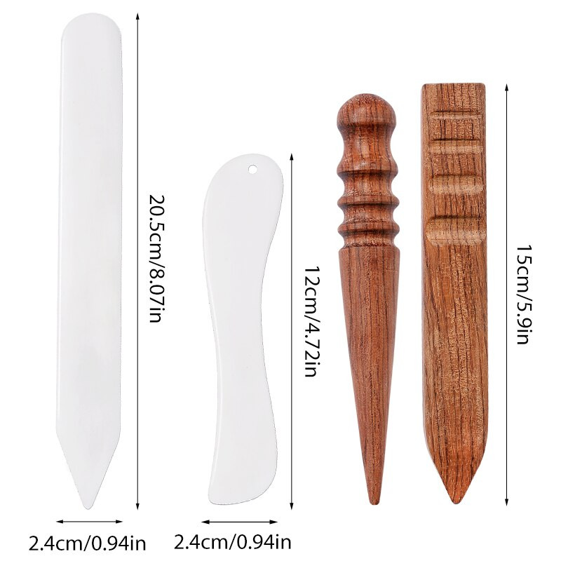 MIUSIE 2 τμχ Πλαστικό κοκάλινο μαχαίρι Origami με ξύλινο ραβδί λείανσης δερμάτινα εργαλεία χειροτεχνίας Αξεσουάρ Σετ για δερμάτινα DIY