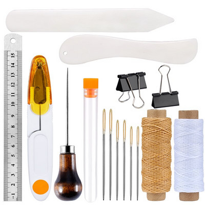 IMZAY 11/16 tk naha õmblustööriistade komplekt, 2 tk. luukortsuga nuga, vahatatud niit, suur silm, nahk, nüri nõel, meisterdamistööriistade komplekt