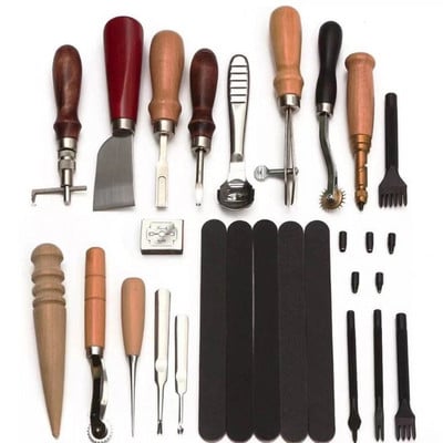 18 bucăți/set Kit de instrumente profesionale pentru artizanat din piele, cusut manual, cusătură, sculptură, set de șa de lucru, accesorii, set de instrumente DIY