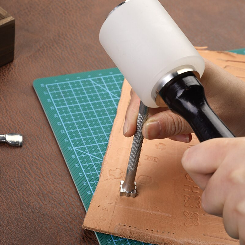 LMDZ ciocan cu mâner din lemn, forme diferite, set de instrumente de ștanțare a pielii, cuțit rotativ de tăiere, pix de foraj, set de instrumente pentru artizanat din piele