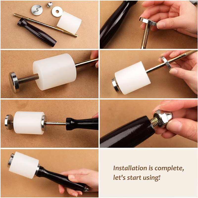 LMDZ ciocan cu mâner din lemn, forme diferite, set de instrumente de ștanțare a pielii, cuțit rotativ de tăiere, pix de foraj, set de instrumente pentru artizanat din piele