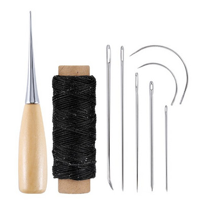 12 vnt Odos siuvimo rinkinys su vaškuotu siūlu Odos adata Siuvimo yla antpirštis Odiniai darbo įrankiai batsiuvio drobės taisymui