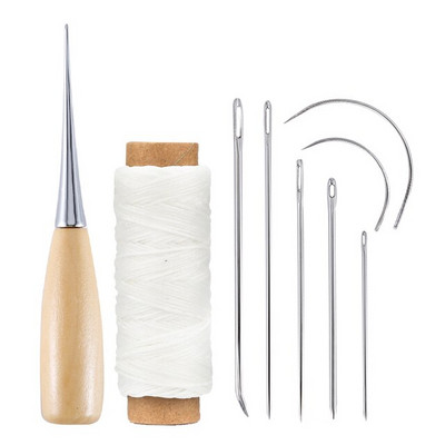 12 vnt Odos siuvimo rinkinys su vaškuotu siūlu Odos adata Siuvimo yla antpirštis Odiniai darbo įrankiai batsiuvio drobės taisymui