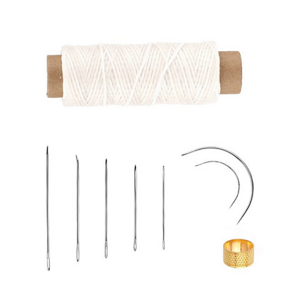 9 tk nahaõmbluskomplekt koos mitmevärvilise vahatatud niidiga kuldse sõrmkübara ja nahast õmblusnõeltega nahast käsitöö tegemiseks