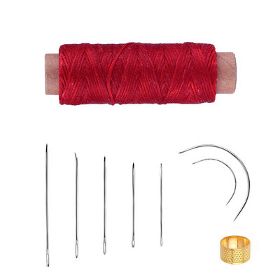 9 tk nahaõmbluskomplekt koos mitmevärvilise vahatatud niidiga kuldse sõrmkübara ja nahast õmblusnõeltega nahast käsitöö tegemiseks