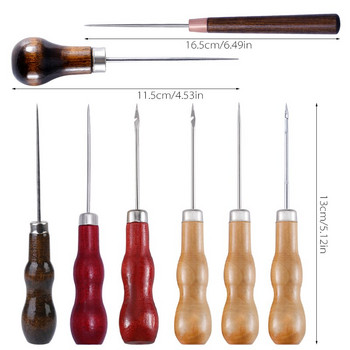 Издръжлива кожена дървена дръжка Шило Инструменти Ръчен шев Кожени инструменти за шиене с различни стилове за комплект инструменти за DIY кожа