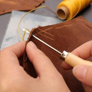 Издръжлива кожена дървена дръжка Шило Инструменти Ръчен шев Кожени инструменти за шиене с различни стилове за комплект инструменти за DIY кожа