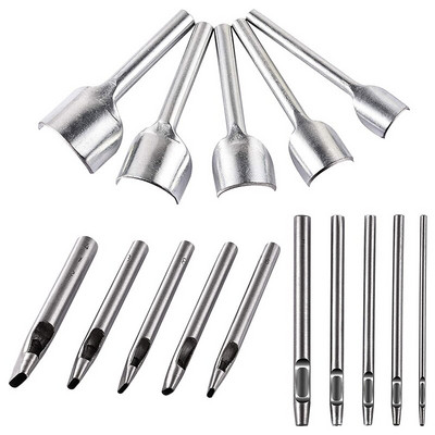 Hot XD-15 Pieces Δερμάτινα Εργαλεία χειροτεχνίας Ημι-στρογγυλός κόφτης Διάτρηση στρογγυλός και οβάλ σχήματος Τρύπα κοπτήρας ζώνης ρολόι Φλάντζα ταινίας Hollo