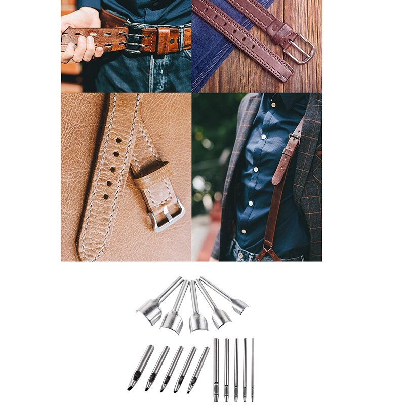 Hot XD-15 Pieces Δερμάτινα Εργαλεία χειροτεχνίας Ημι-στρογγυλός κόφτης Διάτρηση στρογγυλός και οβάλ σχήματος Τρύπα κοπτήρας ζώνης ρολόι Φλάντζα ταινίας Hollo