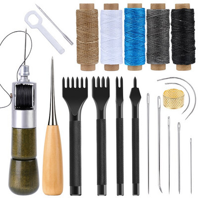 SHWAKK Šilo za šivanje kože Komplet s koncima Probijač rupa Speedy Stitcher Kožarstvo za bušenje Postolar Platno Kožarski alati