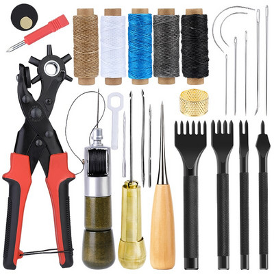 SHWAKK Šilo za šivanje kože Komplet s koncima Probijač rupa Speedy Stitcher Kožarstvo za bušenje Postolar Platno Kožarski alati