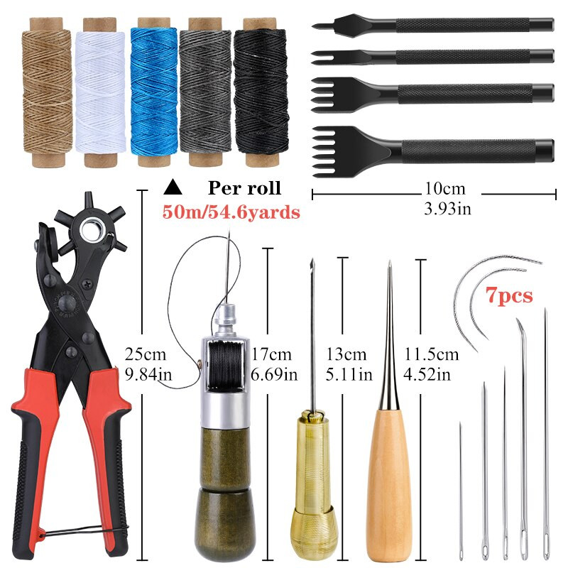 SHWAKK Šilo za šivanje kože Komplet s koncima Probijač rupa Speedy Stitcher Kožarstvo za bušenje Postolar Platno Kožarski alati