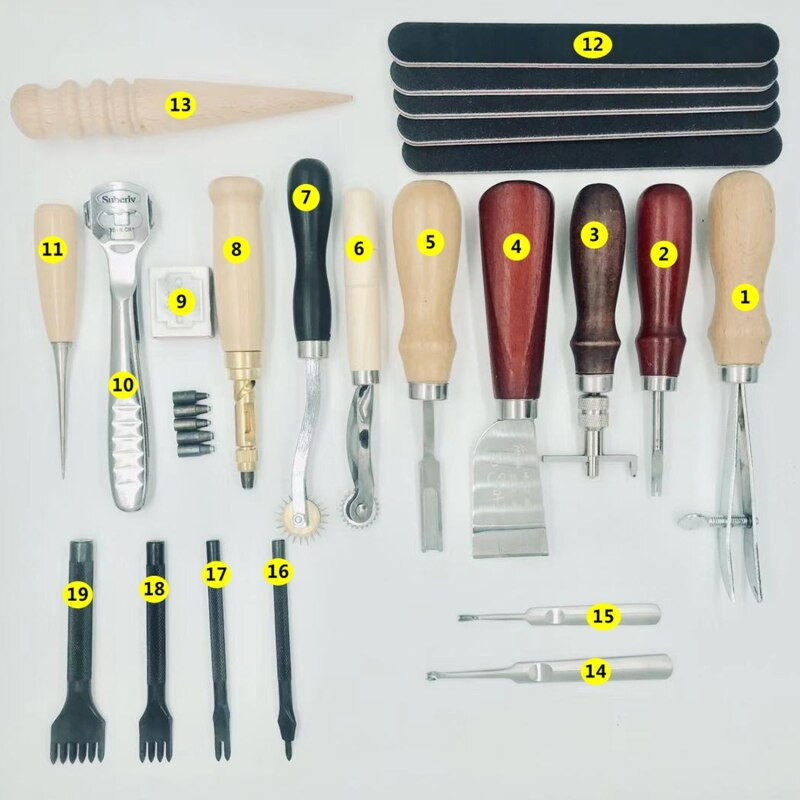 Επαγγελματικό κιτ εργαλείων χειροτεχνίας από δέρμα χειροποίητο ράψιμο Ραπτική μπουνιά σκάλισμα Εργασία Σετ Groover σέλας Αξεσουάρ DIY