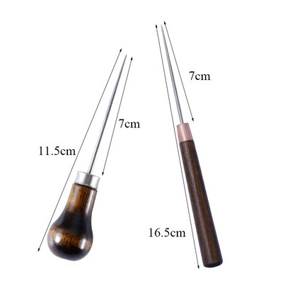 10 τεμ. Ξύλινη λαβή με τρυπάνι, στρογγυλό συμπαγές εργαλείο για ράψιμο σετ εργαλείων βελόνας Leathercraft