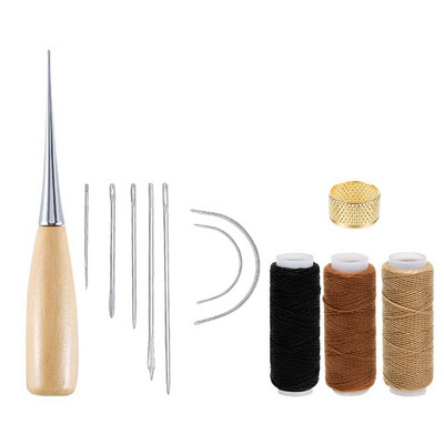 Δερμάτινο σετ ραπτικής χειροτεχνίας Δερμάτινα παπούτσια σε καμβά Εργαλεία επισκευής Βελόνες χειροποίητου γύψου Κερωμένο νήμα ραψίματος με σουβλί για ραφές για αρχάριους