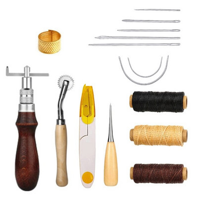 Δερμάτινο σετ ραπτικής χειροτεχνίας Δερμάτινα παπούτσια σε καμβά Εργαλεία επισκευής Βελόνες χειροποίητου γύψου Κερωμένο νήμα ραψίματος με σουβλί για ραφές για αρχάριους