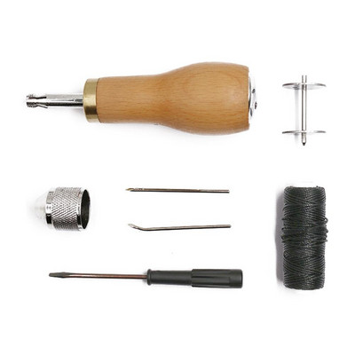 Ξύλινη λαβή Punch Awl Hole Maker Cone Leather Craft Rapping Supplies Canvas Shoes Repair Repair Threader Stitch Needle