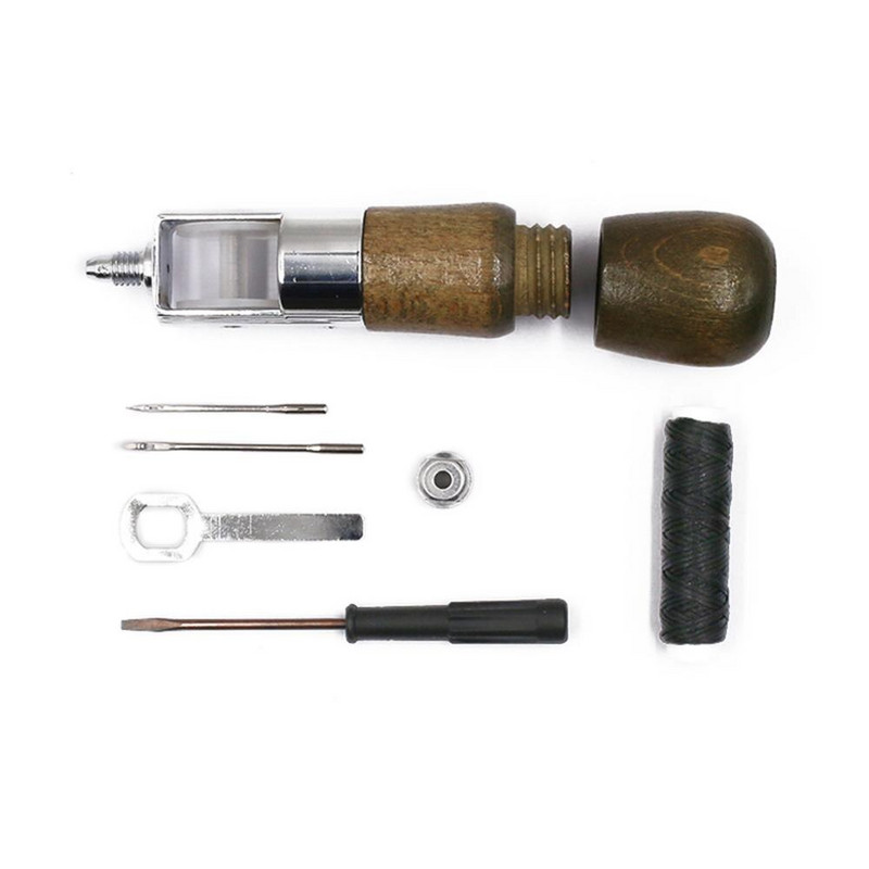 Ξύλινη λαβή Punch Awl Hole Maker Cone Leather Craft Rapping Supplies Canvas Shoes Repair Repair Threader Stitch Needle