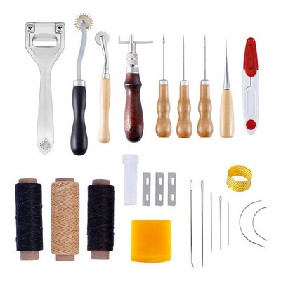 Kit de piele Set de instrumente pentru artizanat din piele Cutter de mână Sculptură Cusătură Poanson Sculptură Awl din piele Ace pentru începători HJ