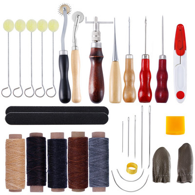 Kit de piele Set de instrumente pentru artizanat din piele Cutter de mână Sculptură Cusătură Poanson Sculptură Awl din piele Ace pentru începători HJ