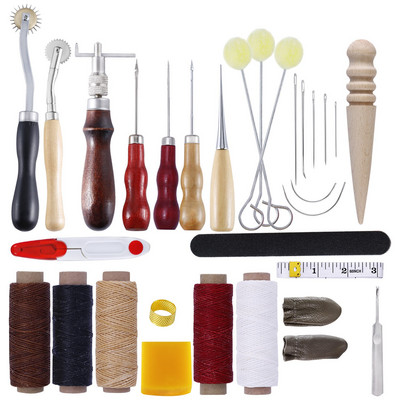 Kit de piele Set de instrumente pentru artizanat din piele Cutter de mână Sculptură Cusătură Poanson Sculptură Awl din piele Ace pentru începători HJ