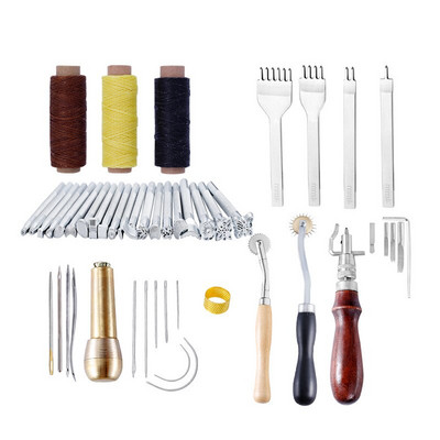 Kit de piele Set de instrumente pentru artizanat din piele Cutter de mână Sculptură Cusătură Poanson Sculptură Awl din piele Ace pentru începători HJ