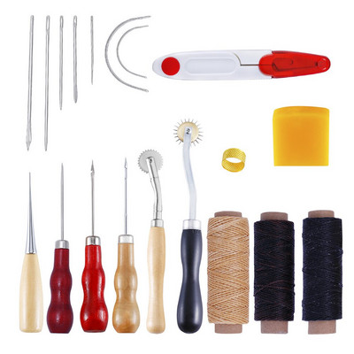 Kit de piele Set de instrumente pentru artizanat din piele Cutter de mână Sculptură Cusătură Poanson Sculptură Awl din piele Ace pentru începători HJ