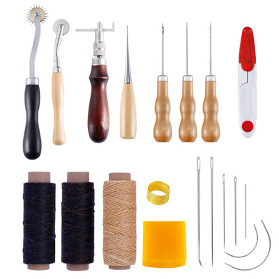 Kit de piele Set de instrumente pentru artizanat din piele Cutter de mână Sculptură Cusătură Poanson Sculptură Awl din piele Ace pentru începători HJ