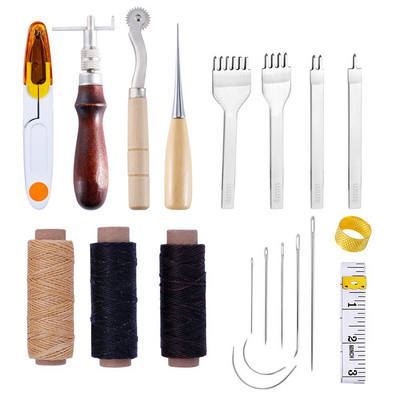 Kit de piele Set de instrumente pentru artizanat din piele Cutter de mână Sculptură Cusătură Poanson Sculptură Awl din piele Ace pentru începători HJ
